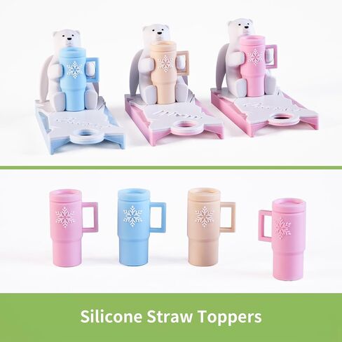 Angel Bear Name Plate with 2PCS Straw Caps for Stanley Cup Cute Funny Accessories for Man & Woman Gift (Bear Cheers 30oz Beige) in Saudi Arabia