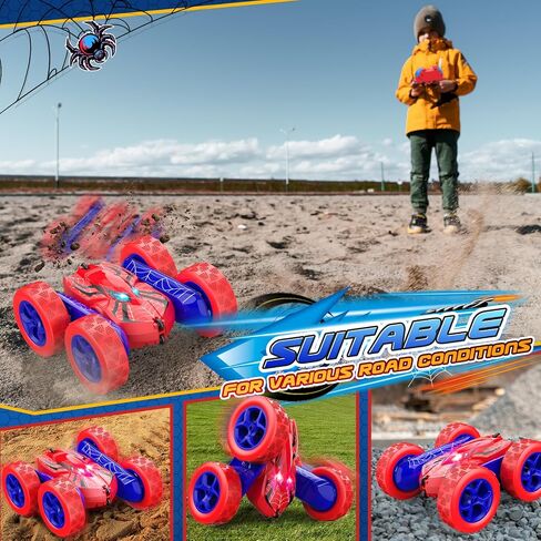 سيارات التحكم عن بعد حيلة RC لصبي يبلغ من العمر 4-12 عامًا على الوجهين 360 درجة دوارة 4WD قابلة للشحن الانجراف RC ألعاب سباق السيارات للأعمار من 4 إلى 12 عامًا هدية لعمر 4 5 6 7 8 9 10 11 12 عامًا للأولاد والبنات in Saudi Arabia