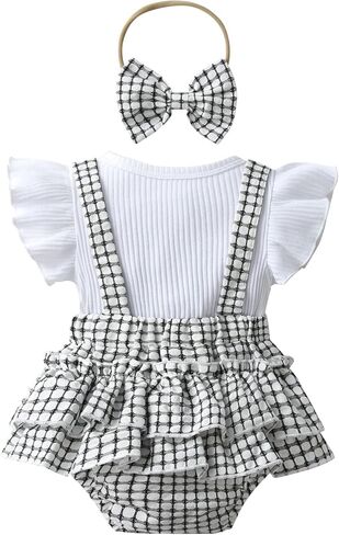 Infant Baby Girls Summer Clothes Playsuits Ruffled Bodysuit+Headband Fly Sleeve Romper Jumpsuit Outfits in Kuwait