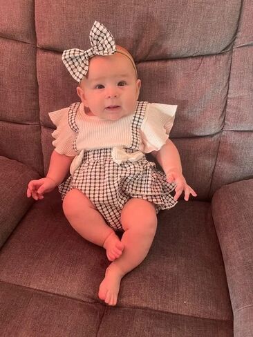 Infant Baby Girls Summer Clothes Playsuits Ruffled Bodysuit+Headband Fly Sleeve Romper Jumpsuit Outfits in Kuwait