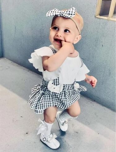 Infant Baby Girls Summer Clothes Playsuits Ruffled Bodysuit+Headband Fly Sleeve Romper Jumpsuit Outfits in Kuwait