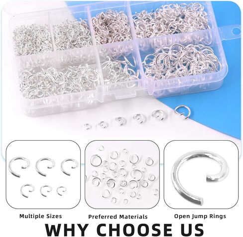 Glarks 1403Pcs 10mm 5mm 4mm 7mm 8mm Open Jump Rings Kit, Iron Round Ring Connectors Nickel Free Sliver O Rings for Jewelry Making Connectors and Necklace Repair in Saudi Arabia