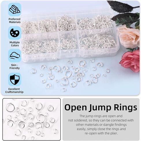 Glarks 1403Pcs 10mm 5mm 4mm 7mm 8mm Open Jump Rings Kit, Iron Round Ring Connectors Nickel Free Sliver O Rings for Jewelry Making Connectors and Necklace Repair in Saudi Arabia
