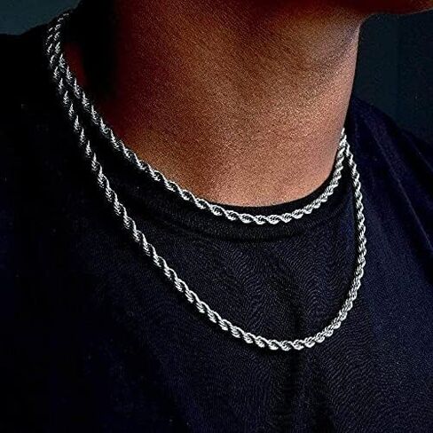 Verona Jewelers 925 Sterling Silver Necklace Men's Diamond-Cut Rope Chain 3.3MM- Solid 925 Italian Necklace, Men and Women, Silver chain Necklace, Silver Jewelry made in italy in Saudi Arabia
