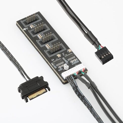 موزع USB داخلي 9 سنون، 4 منافذ USB 2.0 داخلية مع وصلة طاقة SATA لوحدة المعالجة المركزية وجهاز استقبال WiFi ومروحة تبريد وإضاءة RGB وملحق USB Hub للوحة الأم in Kuwait