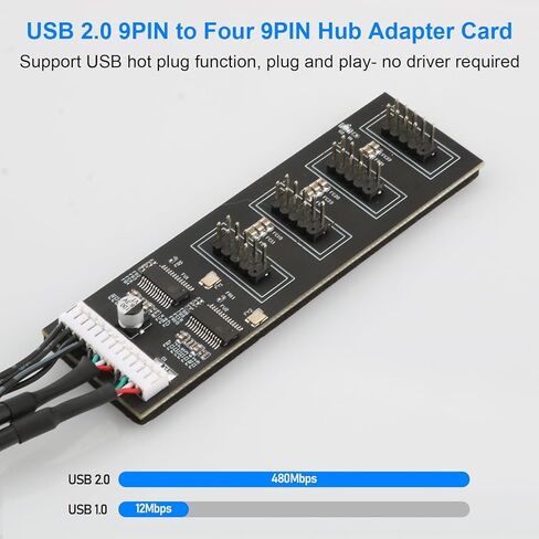 موزع USB داخلي 9 سنون، 4 منافذ USB 2.0 داخلية مع وصلة طاقة SATA لوحدة المعالجة المركزية وجهاز استقبال WiFi ومروحة تبريد وإضاءة RGB وملحق USB Hub للوحة الأم in Kuwait