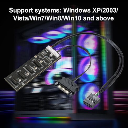 موزع USB داخلي 9 سنون، 4 منافذ USB 2.0 داخلية مع وصلة طاقة SATA لوحدة المعالجة المركزية وجهاز استقبال WiFi ومروحة تبريد وإضاءة RGB وملحق USB Hub للوحة الأم in Kuwait