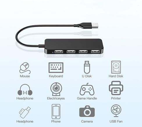 موزع USB، محول USB بـ 4 منافذ، موزع USB نحيف للغاية، محول USB موسع متعدد منافذ USB للكمبيوتر الشخصي، الكمبيوتر المحمول، سطح المكتب، الكمبيوتر المحمول، MacBook، Netbook، MAC، Wii in Kuwait