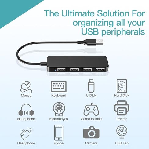 موزع USB، محول USB بـ 4 منافذ، موزع USB نحيف للغاية، محول USB موسع متعدد منافذ USB للكمبيوتر الشخصي، الكمبيوتر المحمول، سطح المكتب، الكمبيوتر المحمول، MacBook، Netbook، MAC، Wii in Kuwait