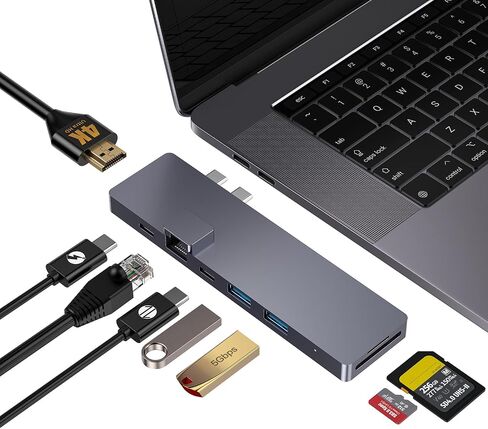 USB C Hub for MacBook Pro Air 8-in-2 USB C Multiport Adapter Hub Mac Dongle with 4K HDMI Port,RJ45 Gigabit Ethernet，2* USB3.0, TF/SD Card Reader, USB-C and PD 100W in Saudi Arabia