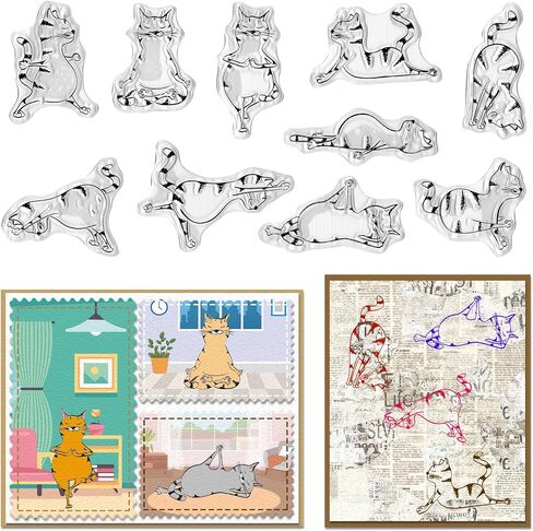 10 Yoga Cat Clear Stamps for Card Making Exercise Kitty Clear Rubber Stamps Body-Building Kitten Transparent Rubber Seal Stamps for Animal DIY Photo Scrapbooking Paper Card Album Crafting Supplies in Saudi Arabia