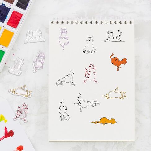 10 Yoga Cat Clear Stamps for Card Making Exercise Kitty Clear Rubber Stamps Body-Building Kitten Transparent Rubber Seal Stamps for Animal DIY Photo Scrapbooking Paper Card Album Crafting Supplies in Saudi Arabia