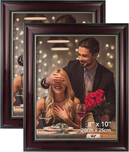 GraduatePro 8x10 Picture Frame for Tabletop Display and Wall Mounting Wooden 2 Pieces Mahogany with Gold Beaded Collage Brown in Saudi Arabia