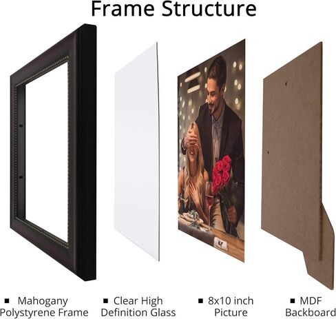GraduatePro 8x10 Picture Frame for Tabletop Display and Wall Mounting Wooden 2 Pieces Mahogany with Gold Beaded Collage Brown in Saudi Arabia