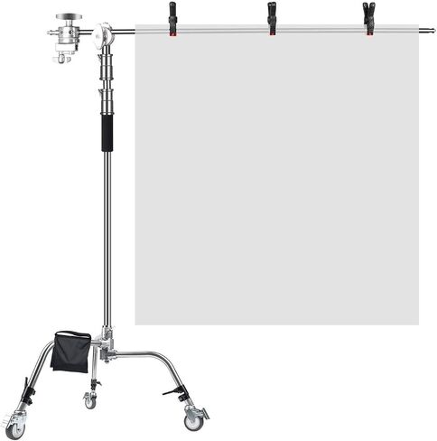 EACHSHOT C Stand Metal w/Bag Wheel Sandbag Clip Max 10.8ft/330cm with 106cm Holding Arm 2 Pieces Grip Head for Godox AD400 Pro AD600 Pro AD600BM Aputure 120D 300D II for Photography Studio in Saudi Arabia