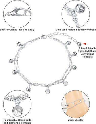 20 قطعة قابل للتعديل سلسلة القدم الشاطئ خلخال سوار الكاحل سلاسل القدم مجموعة مجوهرات للنساء الفتيات (الفضة) in Kuwait