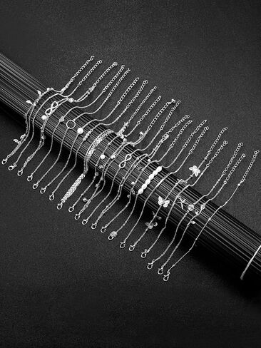 20 قطعة قابل للتعديل سلسلة القدم الشاطئ خلخال سوار الكاحل سلاسل القدم مجموعة مجوهرات للنساء الفتيات (الفضة) in Kuwait