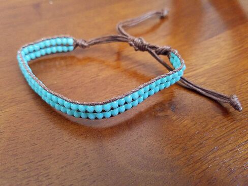 سوار الكاحل بوهو بيتش - رباط مطرز بالخرز - خرز بلون فيروزي مزدوج الصف - مكرامية قابلة للتعديل، من 6 إلى 11 بوصة in Kuwait