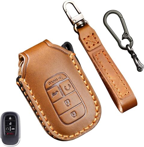 2022 2023 2024 Leather Key Fob Cover, Compatible with Honda Accord Civic HR-V CR-V Pilot Sport SI EX EX-L Touring, No Screw Design Retro Style Smart Key Protector, 4/5 Button(Black) in Kuwait