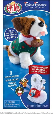 مجموعة سترة عيد الميلاد Elf on the Shelf Elf Pets - سترة مريحة ذات وجهين لحيوانك الأليف القزم - تتضمن 3 رقع احتفالية in Saudi Arabia