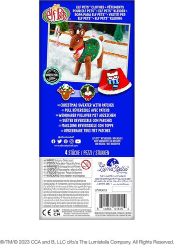 مجموعة سترة عيد الميلاد Elf on the Shelf Elf Pets - سترة مريحة ذات وجهين لحيوانك الأليف القزم - تتضمن 3 رقع احتفالية in Saudi Arabia