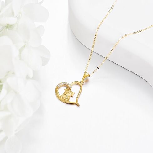 14k Soild Gold Highland Cow Necklace for Women Heart Necklace Cubic Zirconia Cute Animal Cow Pendant Jewelry Birthday Christmas Gifts for Women Girls in Saudi Arabia