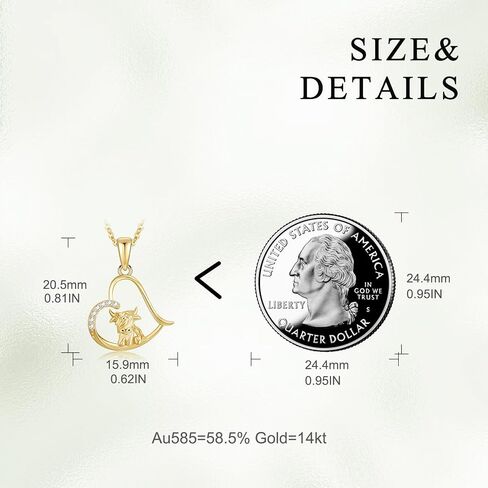 14k Soild Gold Highland Cow Necklace for Women Heart Necklace Cubic Zirconia Cute Animal Cow Pendant Jewelry Birthday Christmas Gifts for Women Girls in Saudi Arabia