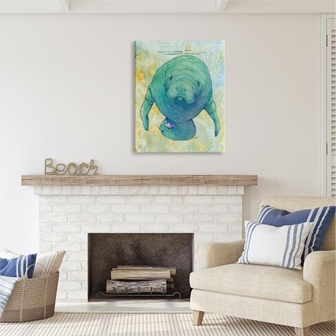 تصميم فني جداري من القماش الكتاني من Stupell Industries Green Manatee Underwater بواسطة Steve Vanderbosch in Saudi Arabia