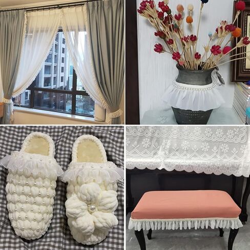 قماش مكشكش بشريط من الدانتيل الأورجانزا باللون الأبيض، مقاس 1.5 بوصة شبكة واسعة من قماش التول ذو حافة دانتيل من أوراق اللوتس الرجعية، يستخدم للشارات، والخياطة، والحرف اليدوية، وحفلات الزفاف، والديكور المنزلي (3 ياردات) in Kuwait