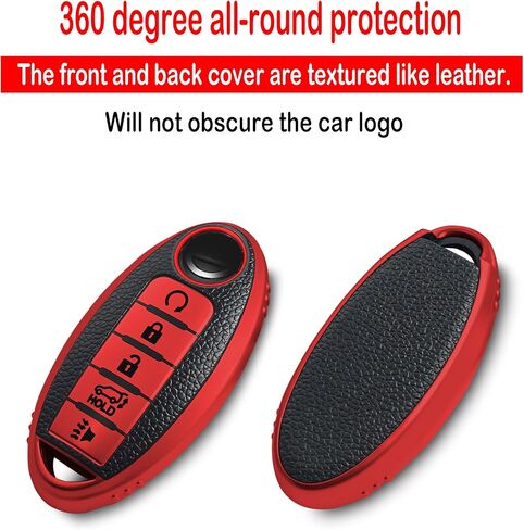 Texture Key fob Cover case with Keychain,Soft TPU Key case/Skin,4-Buttons Compatible with Altima Pathfinder Teana Murano Maxima Rogue Versa Sentra Remote Key Vehicle Accessories,Red in Saudi Arabia