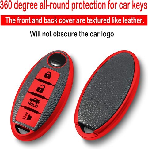 Texture Key fob Cover case with Keychain,Soft TPU Key case/Skin,4-Buttons Compatible with Altima Pathfinder Teana Murano Maxima Rogue Versa Sentra Remote Key Vehicle Accessories,Red in Saudi Arabia