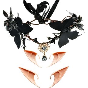يونيو بلومي المرأة زهرة تاج الجنية زي عقال عصر النهضة أوراق الغابات عقال 2 زوج قزم الأذن خوذة مجموعة (فراشة سوداء) in Kuwait
