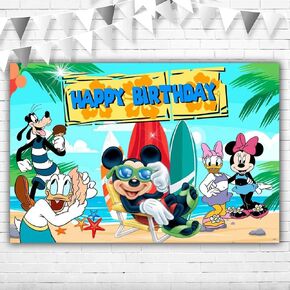 Mickey Mouse Backdrop Happy Birthday 5x3 Hawaiian Aloha Jungle Beach Mickey Mouse Baby Shower Background Summer Luau Mickey Mouse 1st Birthday Banner for Party Supplies
