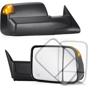 Youxmoto Towing Mirrors for Dodge Ram 1500 1998 1999 2000 2001, Ram 2500 3500 98-2002, Power Heated with Amber Turn Signal Light; Manual Folding & Flip Up - 1 Pair