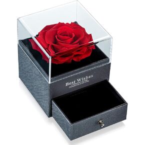 NUPTIO Preserved Fresh Flower Rose in a Jewelry Box, Rose Gift Box Eternal Flowers Infinity Rose for Women, Blue Everlasting Rose for Wedding Valentine's Day Birthday Mother's Day Present