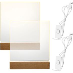 CDIYTOOL 2Pcs 6" Led Wooden Base Display Stand with 2Pcs Acrylic Sheets, Led Base Art Lights Display Pedestal Acrylic Glass Panel for Room Restaurant Bar Shop Cafe Office (Colorful Light 5.9"*6.7")