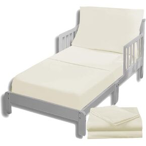 3-Piece Toddler Sheet Set, 100% Cotton Fitted Sheet, Flat Sheet and Envelope Pillowcase, Toddler Bed Set,Crib Sheets Set,Mini Crib Sheets (White Solid) in Saudi Arabia