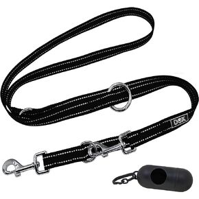 DDOXX Reflective Nylon Dog Leash - 6.6 ft, 3-Way Adjustable Leash Dogs - XS (Black)