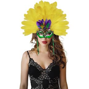 Green Feather Masquerade Mask Headwear Carnival Headpiece Showgirl Cosplay Accessories for Women