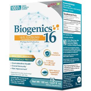 LABO Nutrition Biogenics 16–Lactic Acid Bacteria Fermented Extract, 1000x More Effective, Gut Health Support Beyond Probiotics & Prebiotics, Improve Intestinal Skin and Immune Health, 10mlx15 sachets