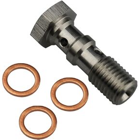 Universal Stainless Steel M10x1.0 Metric Thread Turbo Brake Line Banjo Bolt with M10 Copper Washers, Double Banjo Bolt 30mm Length