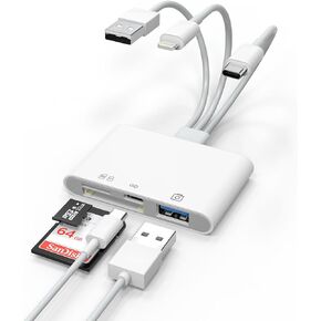 Universal SD Card Reader for iPhone/Mac - Upgraded TypeC(Data)+Lightning+USB Three Port SD/TF Memory Card Reader Digital Camera Transfer to Phone Adapter, Multi Port 4 in 1 Universal SD Card Reader