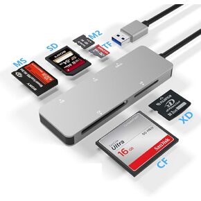 قارئ بطاقات XD، قارئ بطاقات ذاكرة USB 3.0 (5Gps) عالي السرعة TF/SD/MS/M2/XD/CF للكاميرا، قارئ بطاقات صور USB 3.0 XD من الألومنيوم in Kuwait