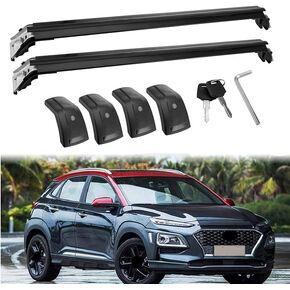 قضبان متقاطعة من MotorFansClub تناسب Hyundai KONA 2018 2019 2020 2021 2022 رفوف أمتعة قابلة للقفل أرفف سقف قضبان متقاطعة للسكك الحديدية (2 قطعة)