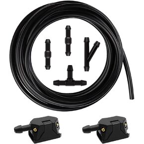 7-in-1 Windshield Washer Hose Kit,Including 2PCS Universal 4 Holes Arm Mounted Windshield Washer Nozzle + 4PCS Hose Connectors + 4M Windshield Wiper Hose for Most Vehicles