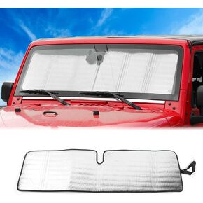 JWWY Windshield Sunshade Window Sun Shade Heat Shield Sun Visor UV Rays and Foldable Sun Shield Blocks for Jeep Wrangler Car Interior Accessories for 1996-2018 TJ JK JKU（51.96in*15.35in）