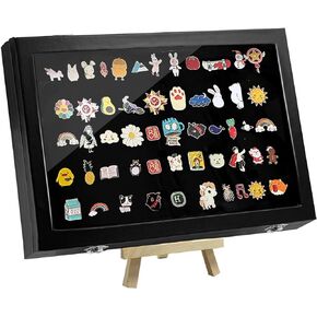 Large Enamel Pin Display Frame,14" X 9.5" Shadow Box for Wall and Tabletop Display Pin Collection Display Case Pin Display Board for Military Medals, Jewelry Pin Badge Collection, Rings