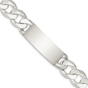 Solid 925 Sterling Silver Curb Cuban ID Bracelet Engravable Identification Name Bar Tag - with Secure Lobster Lock Clasp 8.5" (Width = 14mm)