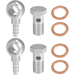 ACROPIX 14mm ID 8mm OD M14x1.5 Banjo Bolt Hose Barb Fittings Universal Banjo Fitting Fuel Line with Screw Washer for Motorcycle Silver Tone - Pack of 8