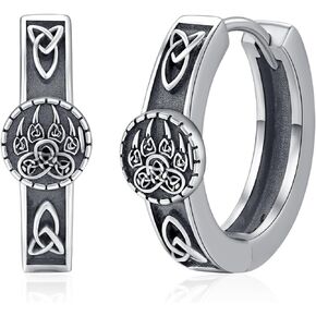 Midir&Etain Bear Claw Earrings 925 Sterling Silver Viking Huggie Earrings Celtic Knot Hoop Earrings Celtic Knot Viking Jewelry Gifts for Men Women